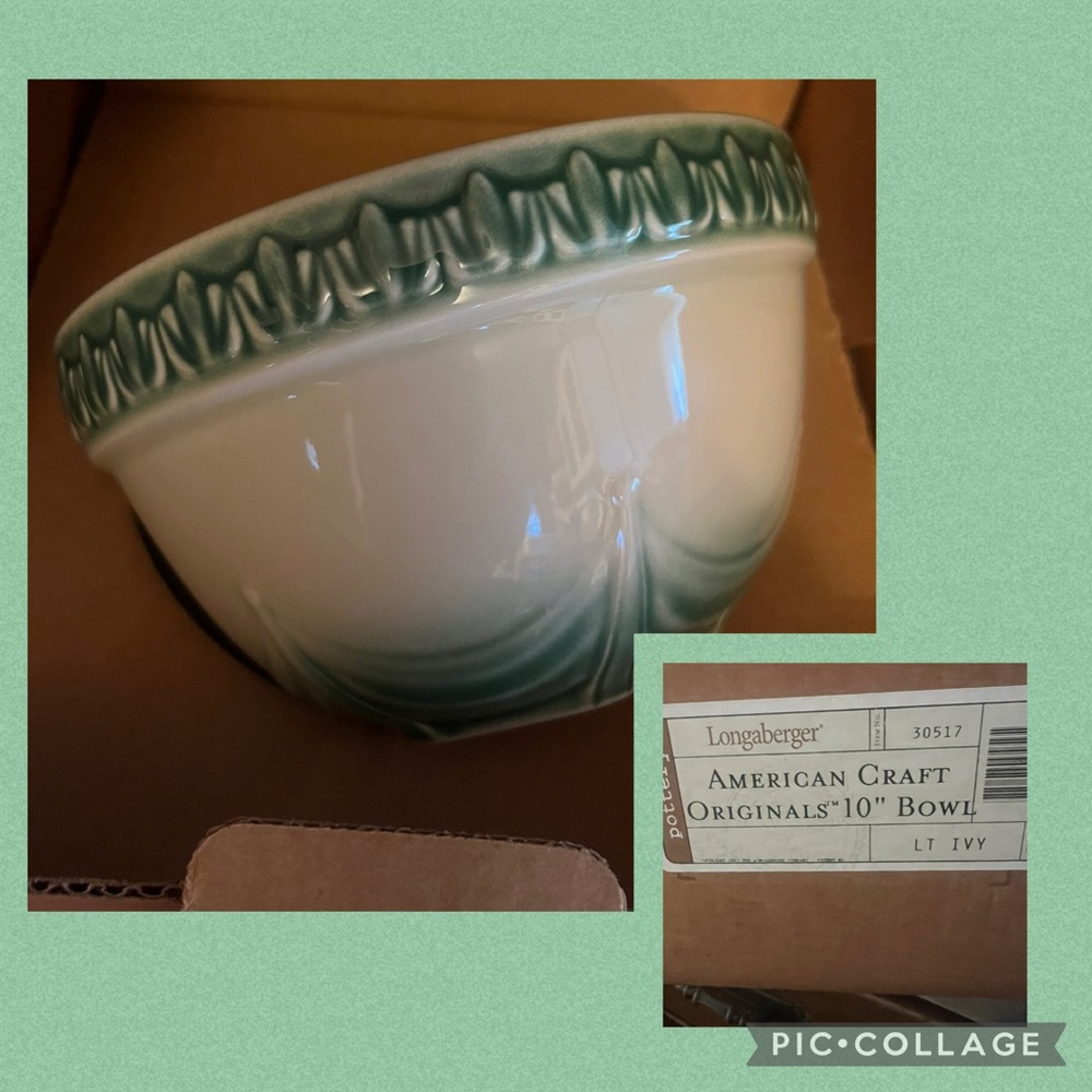 Longaberger Ceramic Bowl with Green Accents